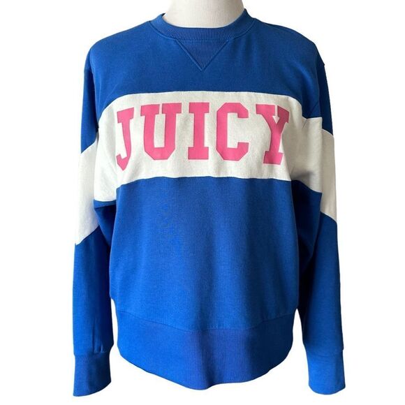 Juicy Couture Preppy Blue Y2K Pink Casual Relaxed Soft Crew Neck Sweater - Picture 1 of 5
